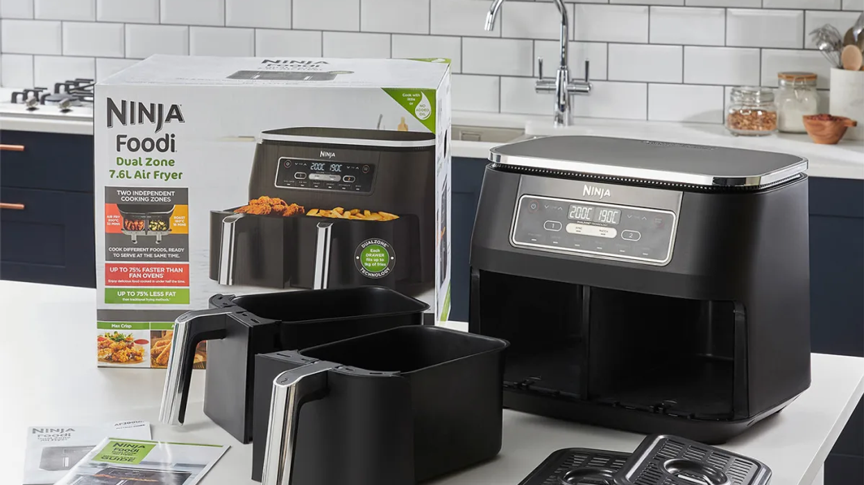 dual drawer ninja air fryer pictured on a countertop