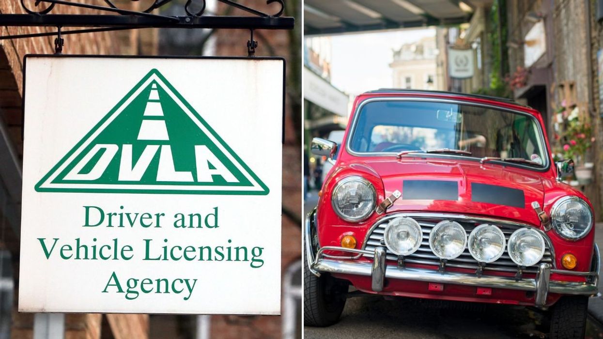 DVLA sign and a classic car