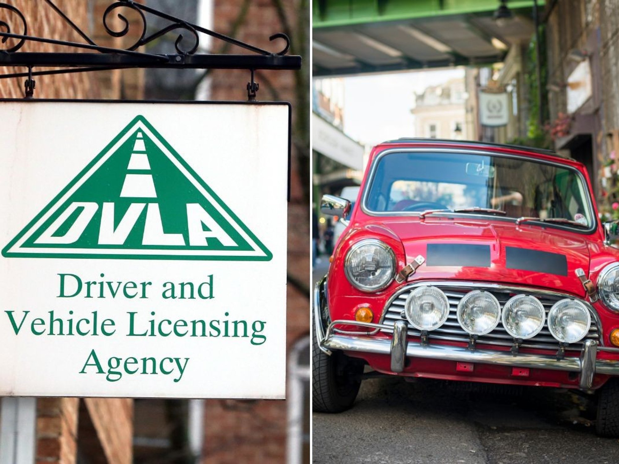 DVLA sign and a classic car