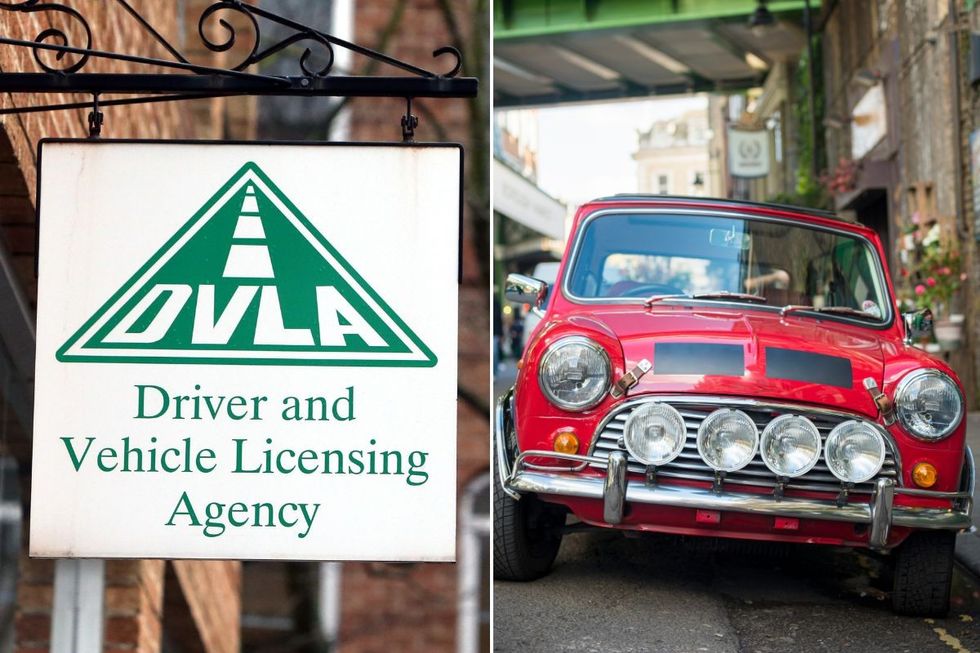 DVLA sign and a classic car