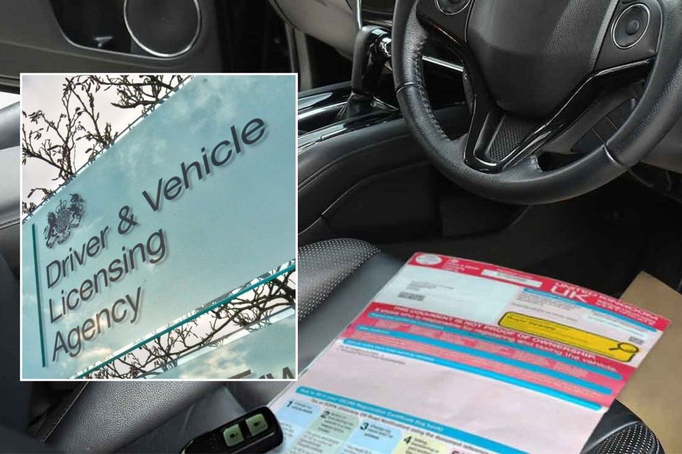 DVLA sign and a vehicle V5C log book