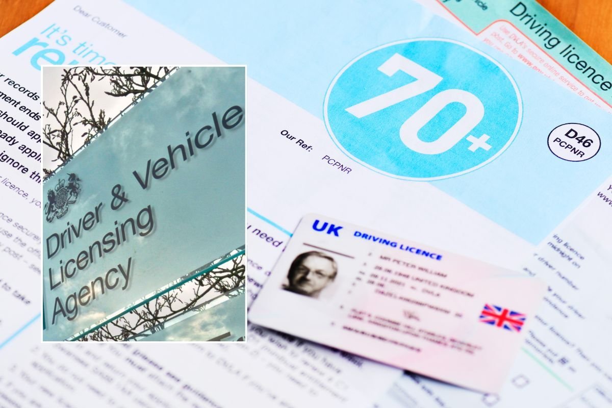 DVLA sign and an elderly driver licence