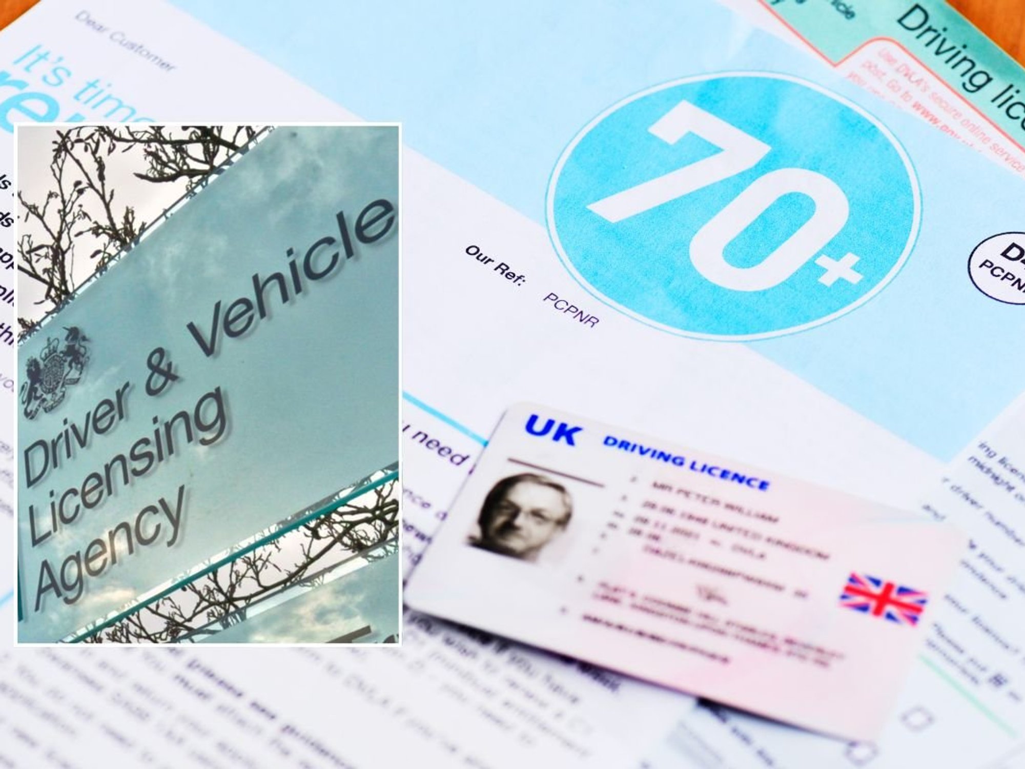 DVLA sign and an elderly driver licence