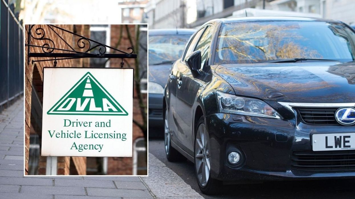 DVLA sign and cars parked