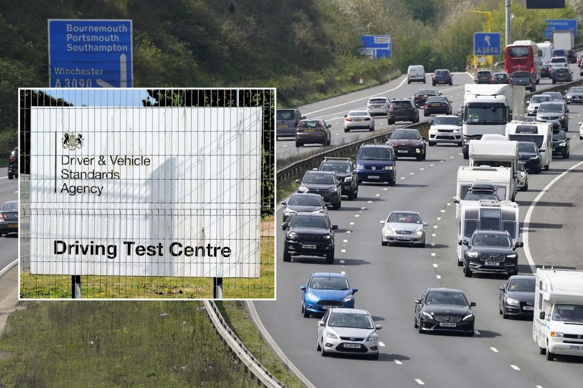 DVSA driving test sign and a busy road