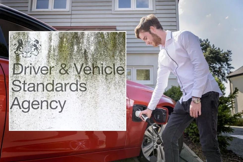 DVSA sign and a man charging an electric car