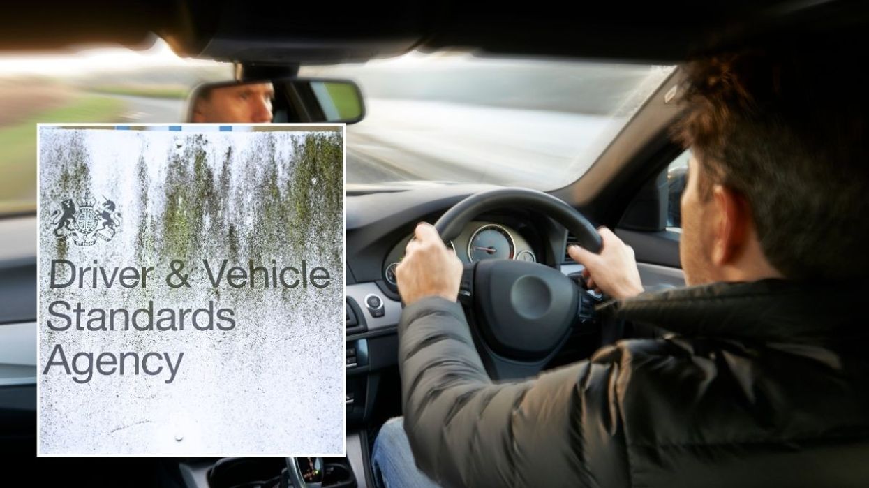 DVSA sign and a person driving a car