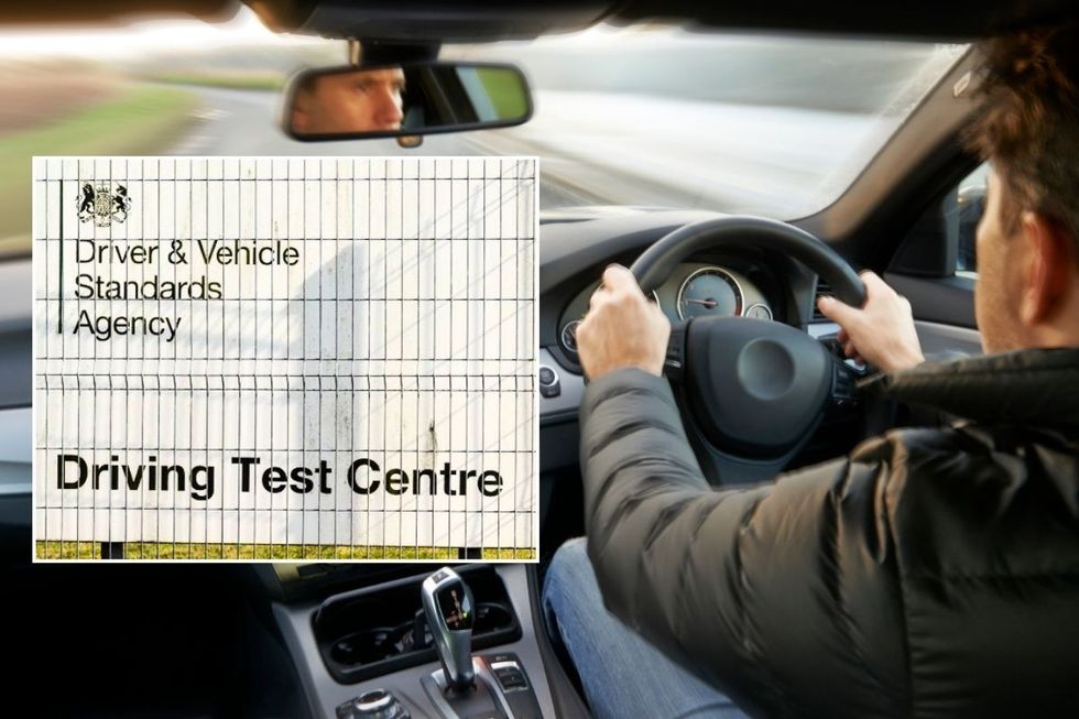 DVSA sign and a person driving a car