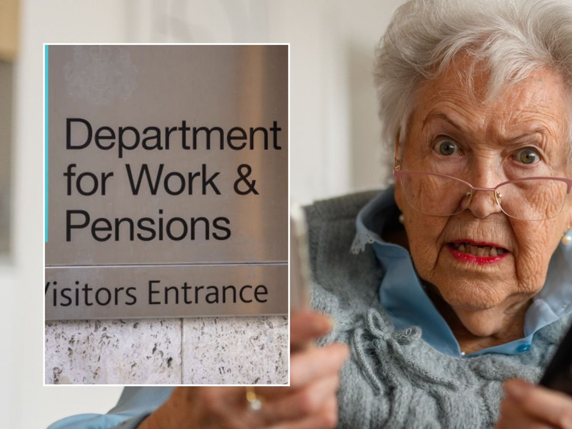 DWP logo and pensioner holding phones