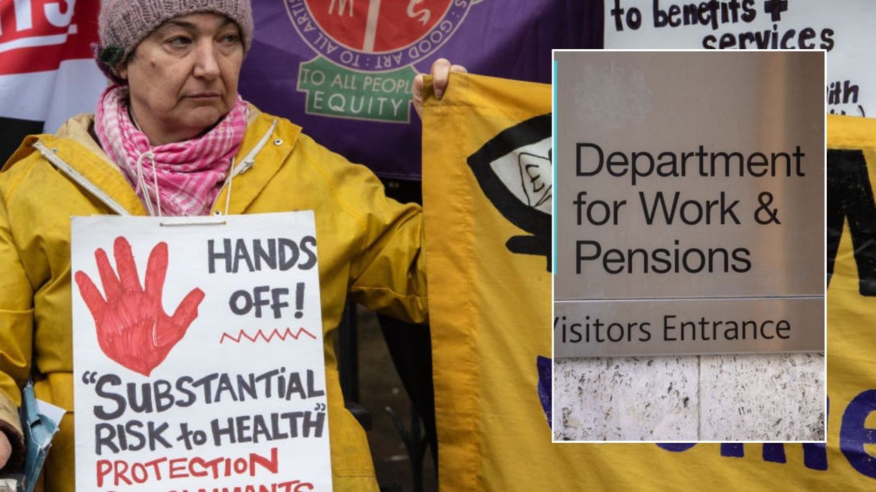 DWP sign and disability rights activists