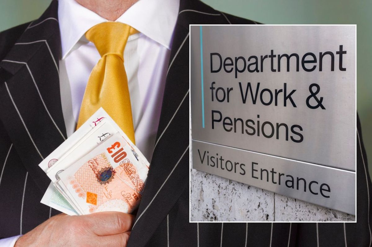 DWP sign and man holding pound notes