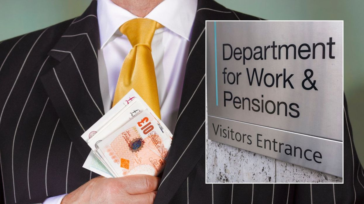 DWP sign and man holding pound notes