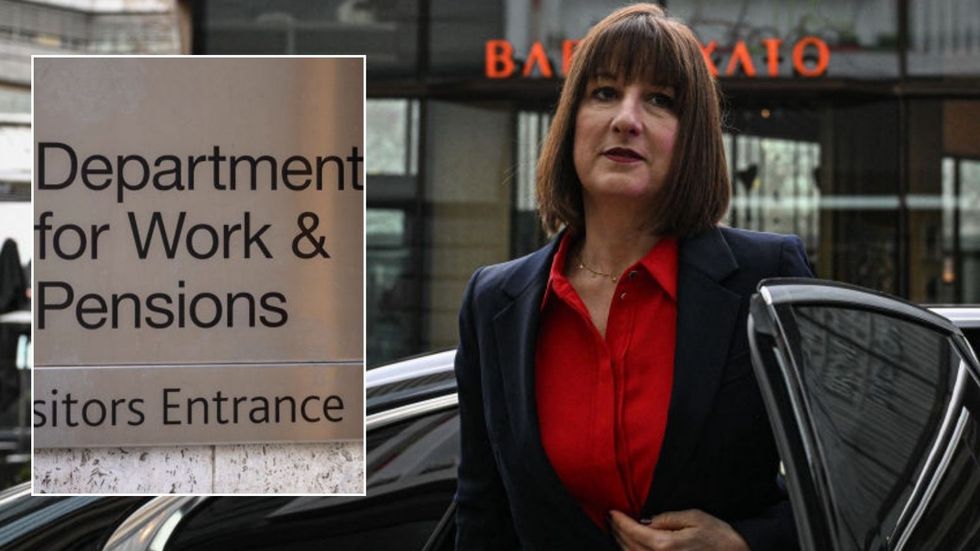 DWP sign and Rachel Reeves