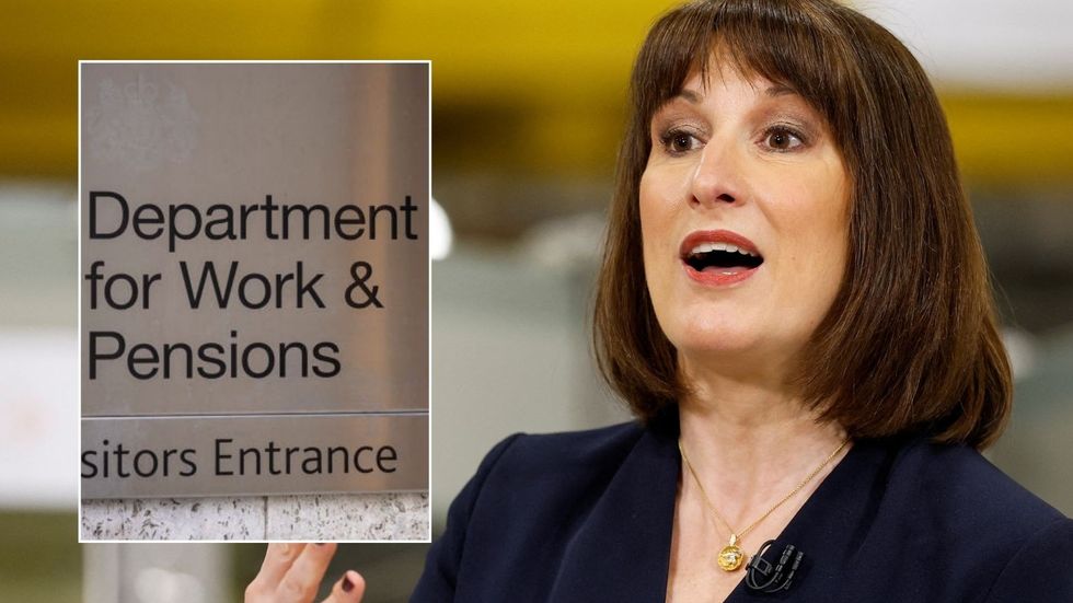 DWP sign and Rachel Reeves