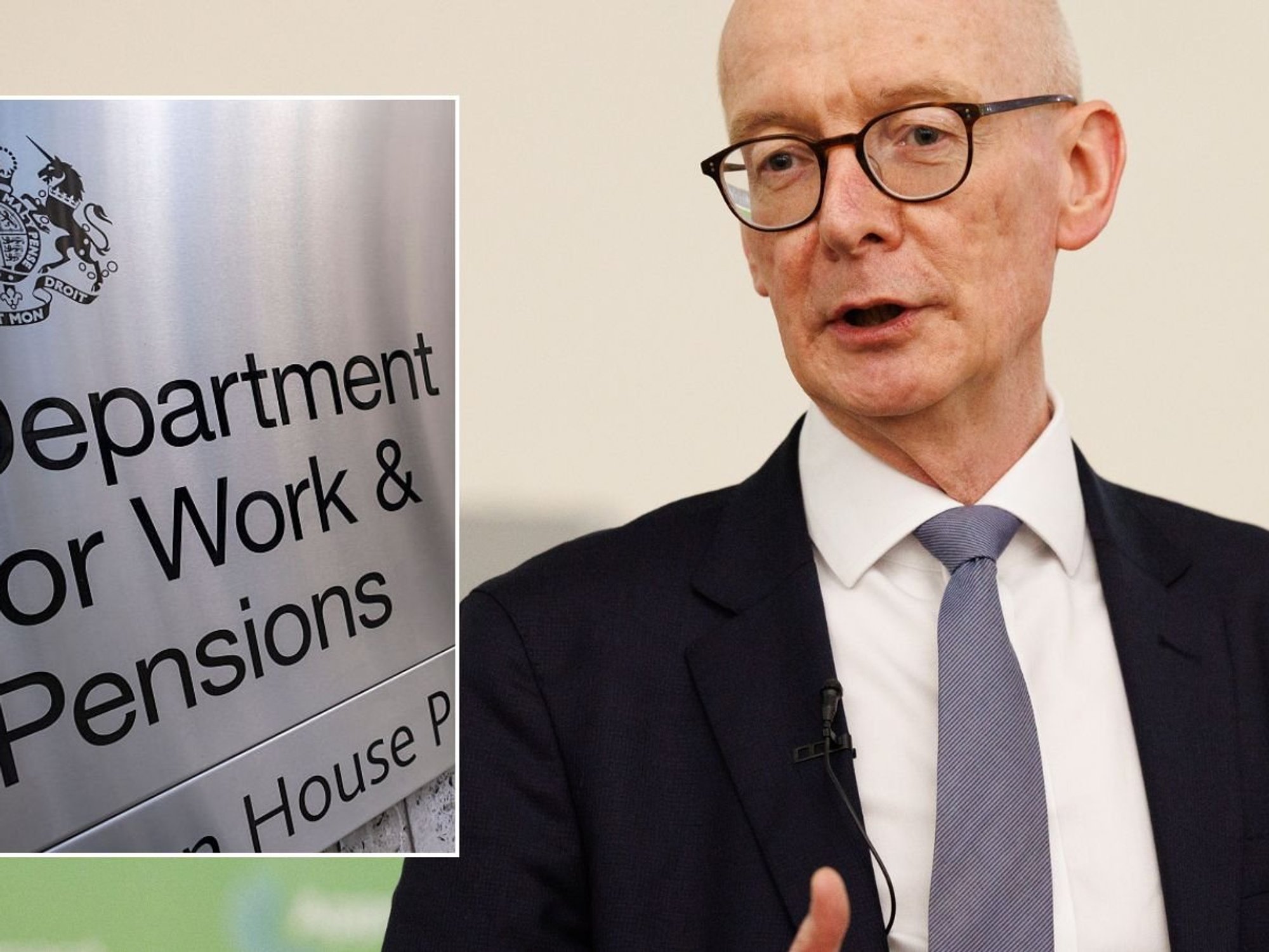 DWP sign and Work and Pensions Minister Pat McFadden