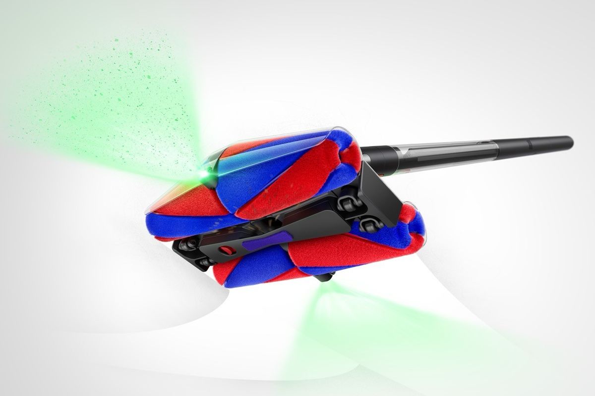 Dyson Fluffycones cleaner head pictured from below with lasers on the front and back
