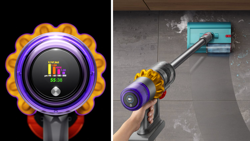 Dyson particle counter and Submarine mop attachment in action