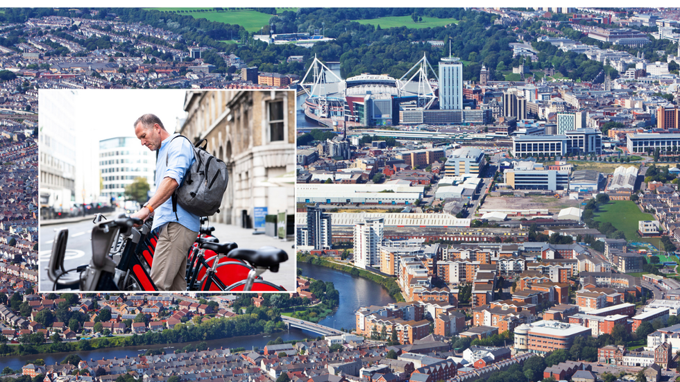 E-bike and Cardiff city centre