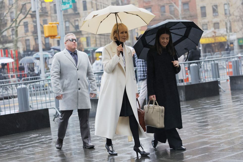 E. Jean Carroll arrives for her civil defamation trial against former President Donald Trump at Manhattan Federal Court