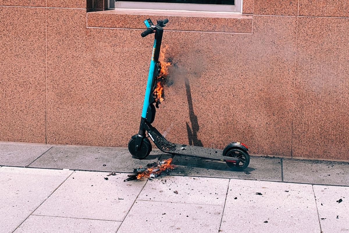 E-scooter on fire