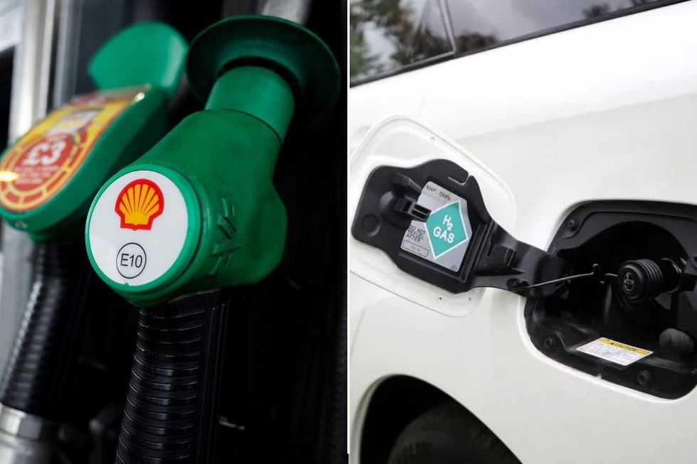 E10 petrol pump and a hydrogen fuel cell tank