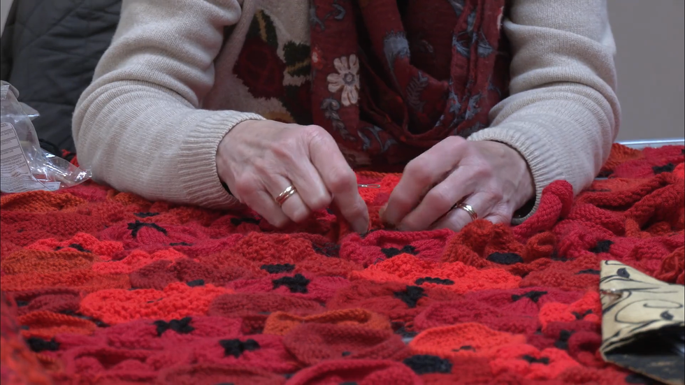 Each poppy was hand knitted