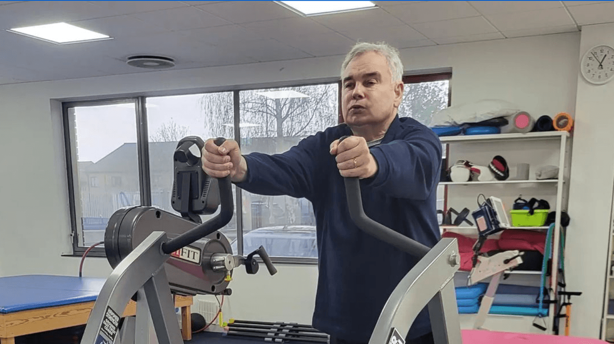 Eamonn Holmes using fitness equipment