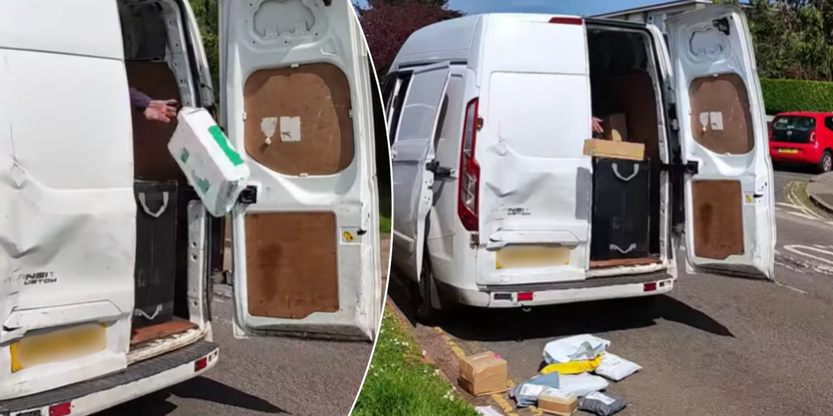 NextImg:Evri delivery driver caught throwing parcels into the GUTTER in shocking footage