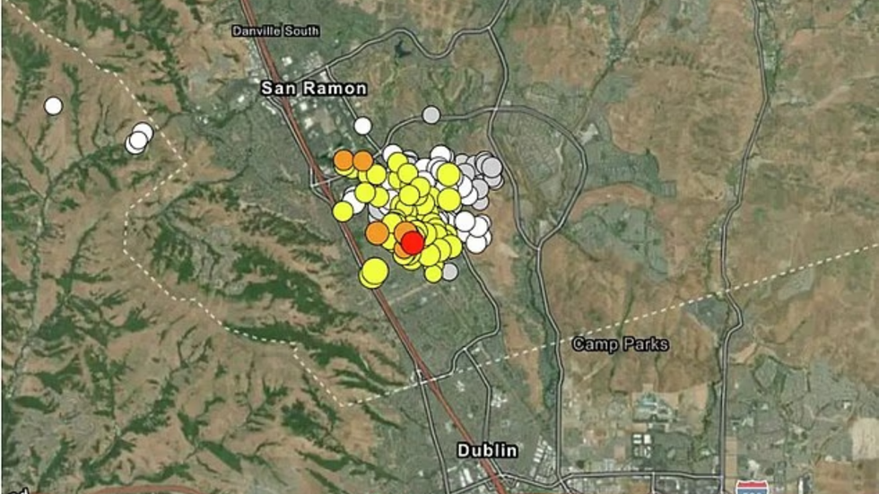 Earthquakes over past month in San Ramon, California