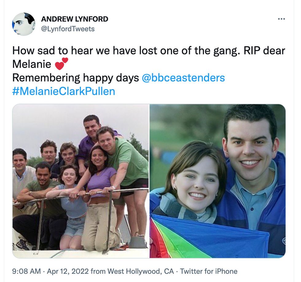 EastEnders star Andrew Lynford posted a tribute to Melanie on social media