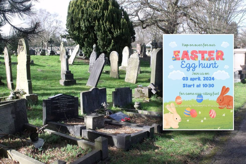 Easter egg hunt flyer and Wrexham Cemetery