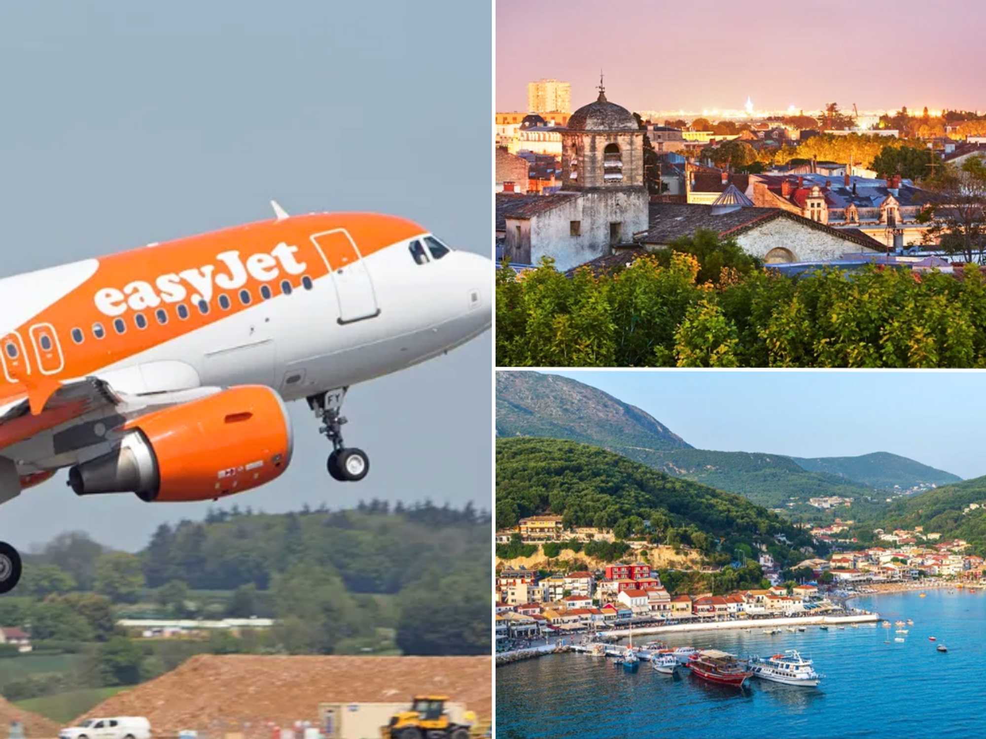 easyJet plane / Montpellier south of France / Preveza mountains and water north Greece