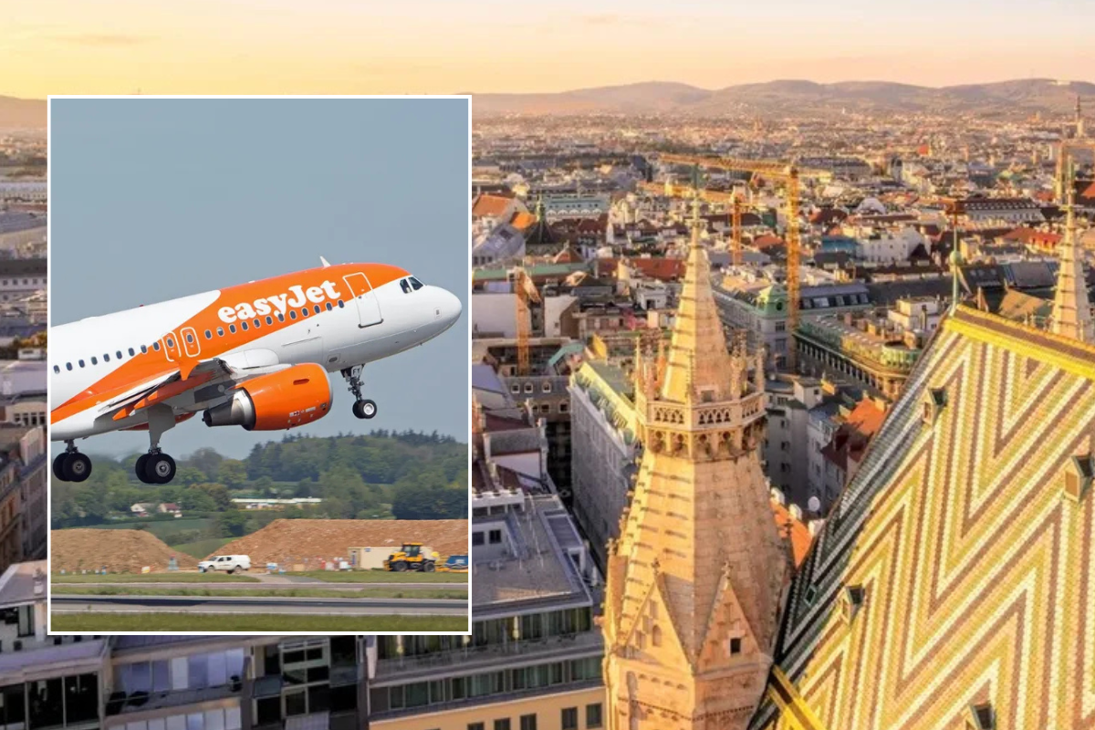 easyJet plane taking off / Vienna city