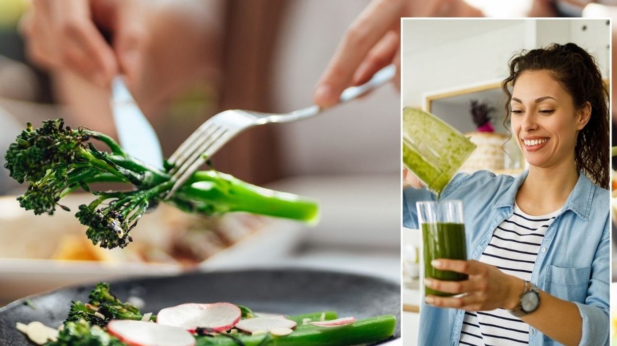 Eating broccoli / Woman pouring smoothie
