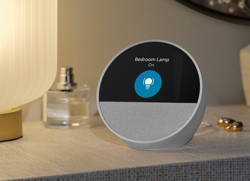 echo spot with smart home control for a bedroom lamp pictured on-screen
