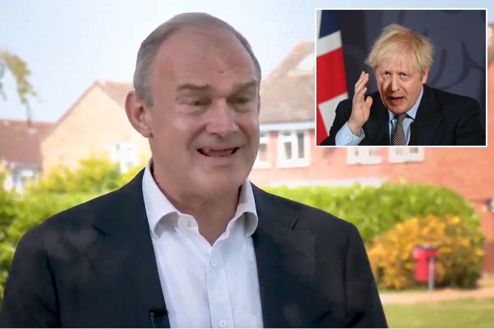 Ed Davey with an inset of Boris Johnson