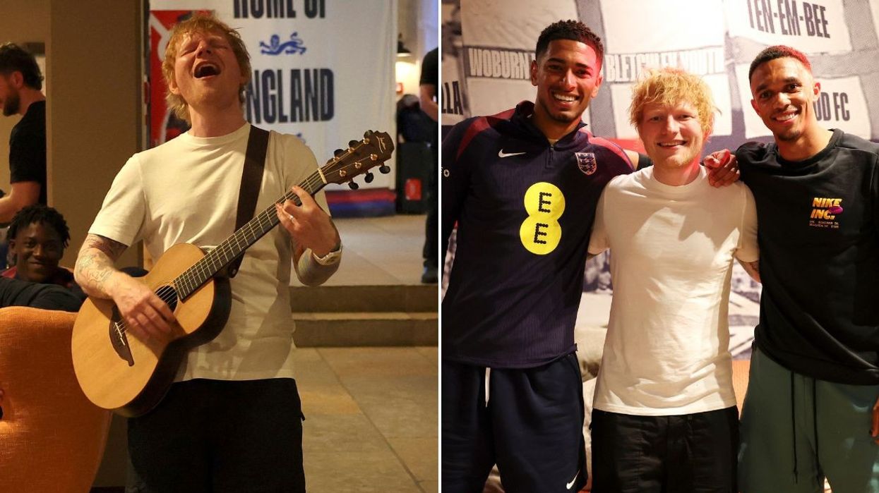 Ed Sheeran with Jude Bellingham and Trent Alexander-Arnold