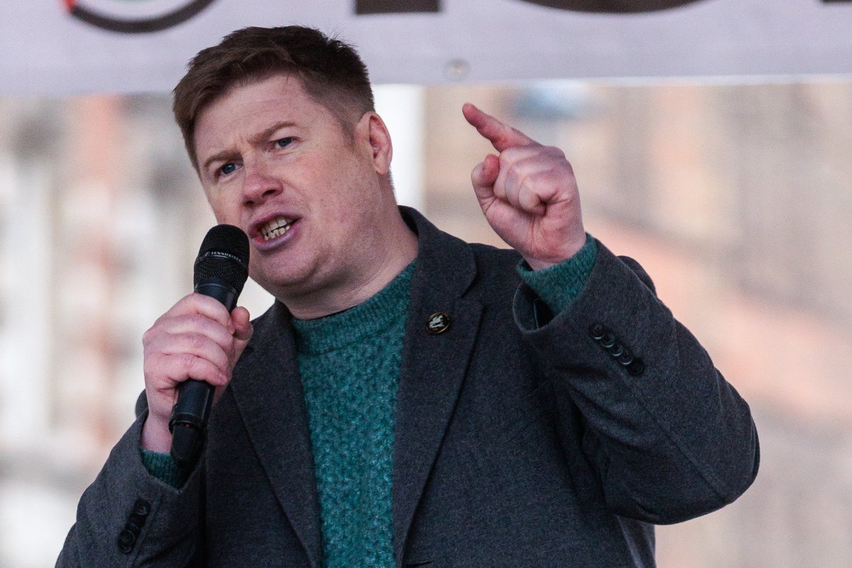 Eddie Dempsey speaking at a rally
