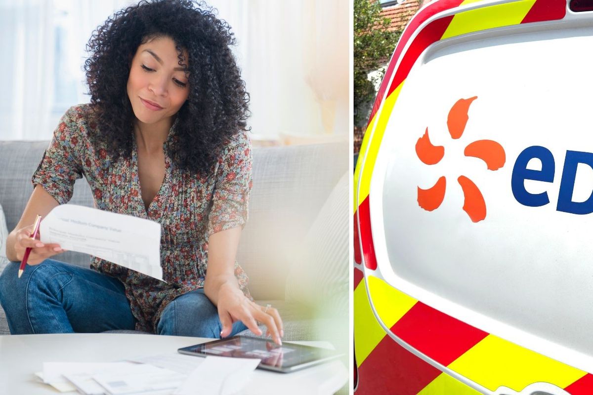 EDF logo and person looks at money