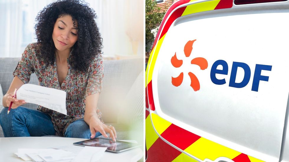 EDF logo and person looks at money