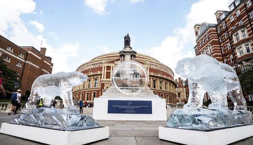 EDITORIAL USE ONLY 12 ice sculptures of emperor penguins and polar bears on the steps of the Royal Albert Hall at the Earth Prom, to launch Frozen Planet II on BBC One and iPlayer Sunday September 11 at 8pm. Picture date: Saturday August 27, 2022.