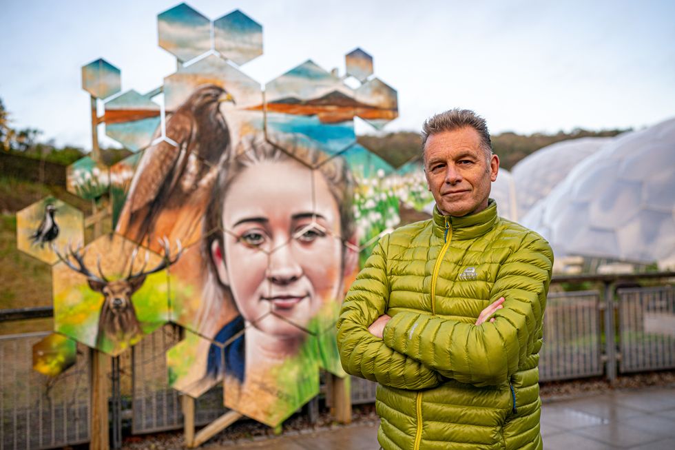 EDITORIAL USE ONLY British Naturalist and Tv presenter, Chris Packham partners with The National Lottery to celebrate the achievements of climate environmental campaigner, Milly Revill Hayward, by unveiling a new portrait of Revill Hayward by artist Jody Thomas, at The Eden Project in Cornwall. Picture date: Tuesday November 8, 2022.