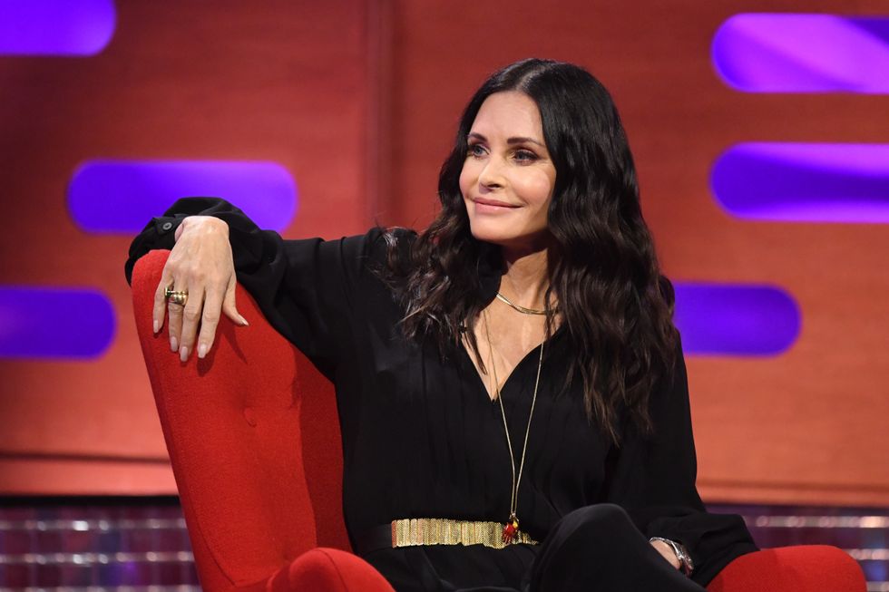 EDITORIAL USE ONLY Courteney Cox during the filming for the Graham Norton Show at BBC Studioworks 6 Television Centre, Wood Lane, London, to be aired on BBC One on Friday evening.