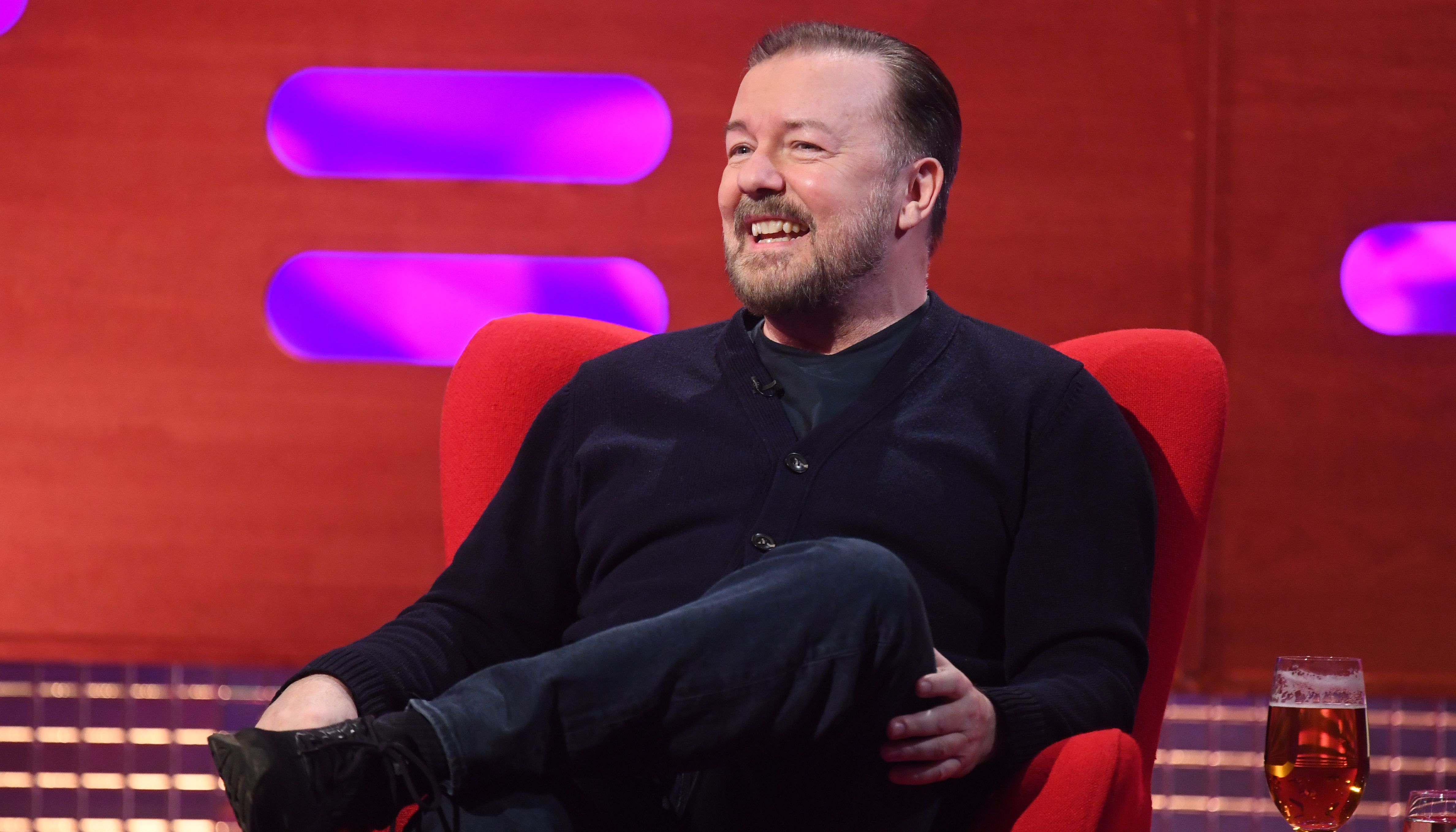 EDITORIAL USE ONLY Ricky Gervais during the filming for the Graham Norton Show at BBC Studioworks 6 Television Centre, Wood Lane, London, to be aired on BBC One on Friday evening.
