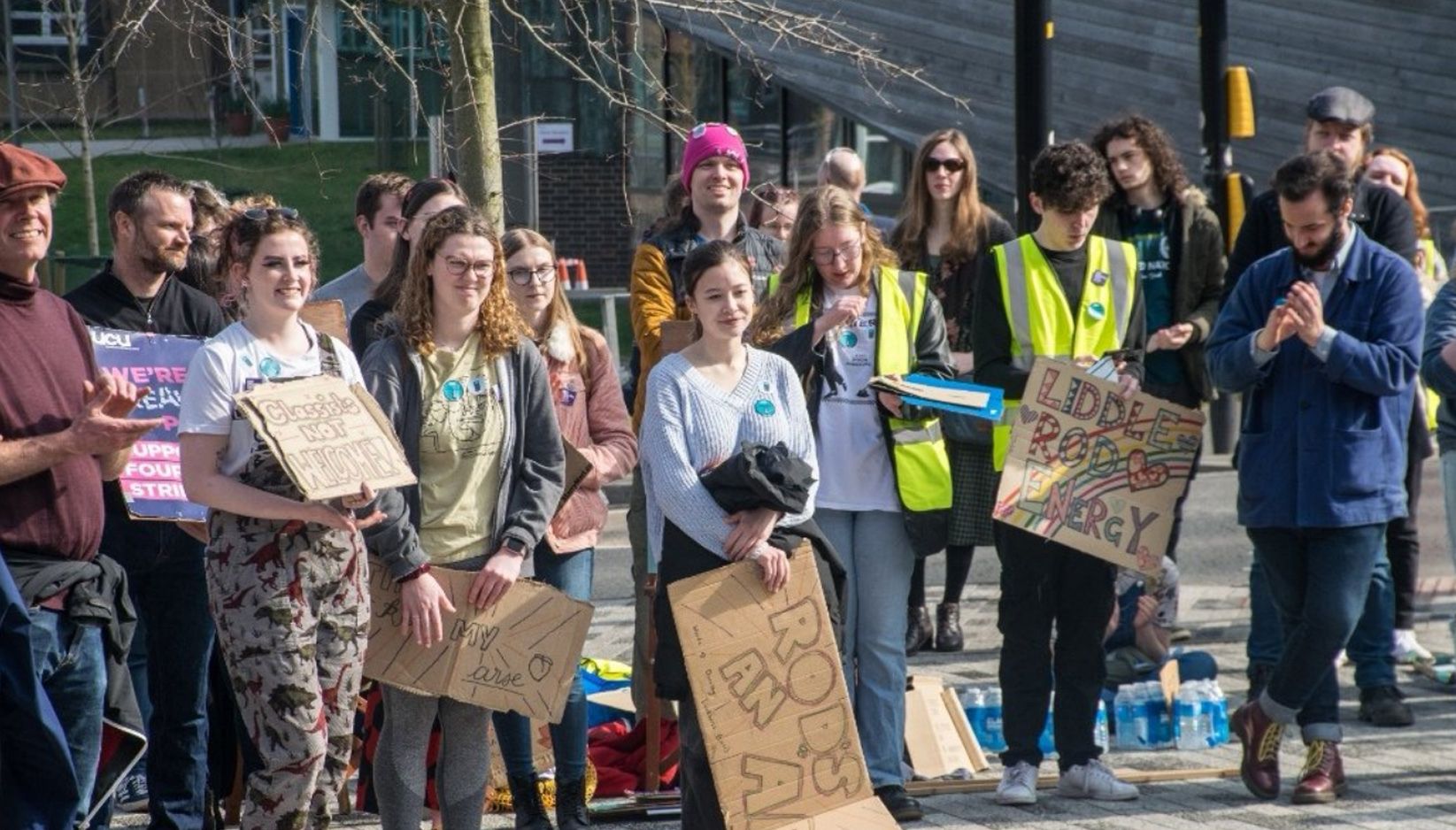 EDITORS NOTE LANGUAGE ON PLACARDS Handout photo dated 22/03/22 of Durham University students protesting to raise concerns in a dispute over a speech given by columnist Rod Liddle at a dinner last year. Issue date: Thursday March 24, 2022.