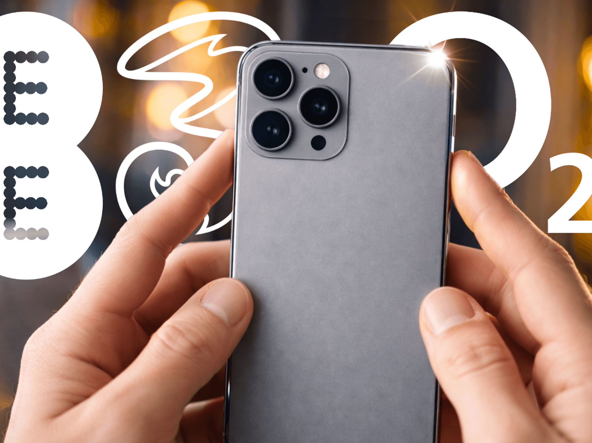 EE, Three, O2 logos behind hands holding a mobile