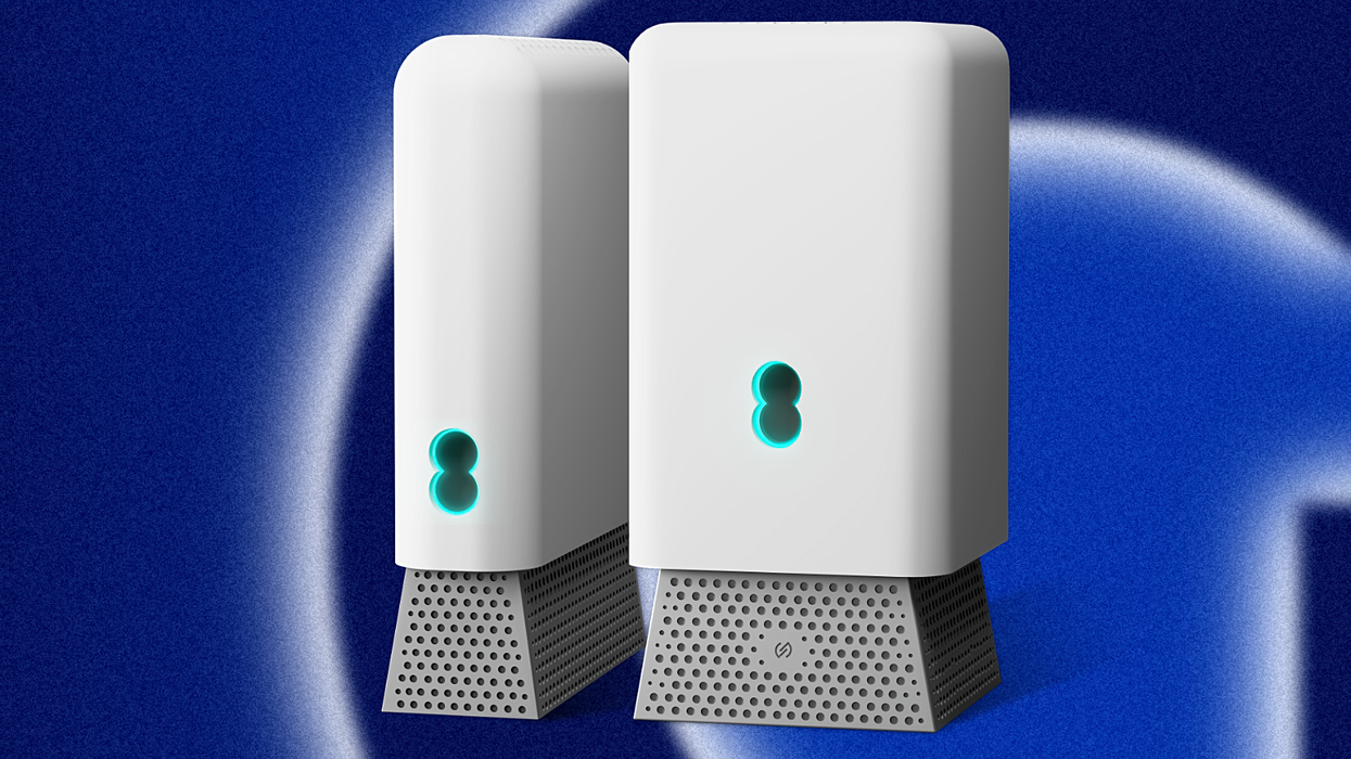 ee wi-fi 7 router and smart hub pictured on a colourful GB News background
