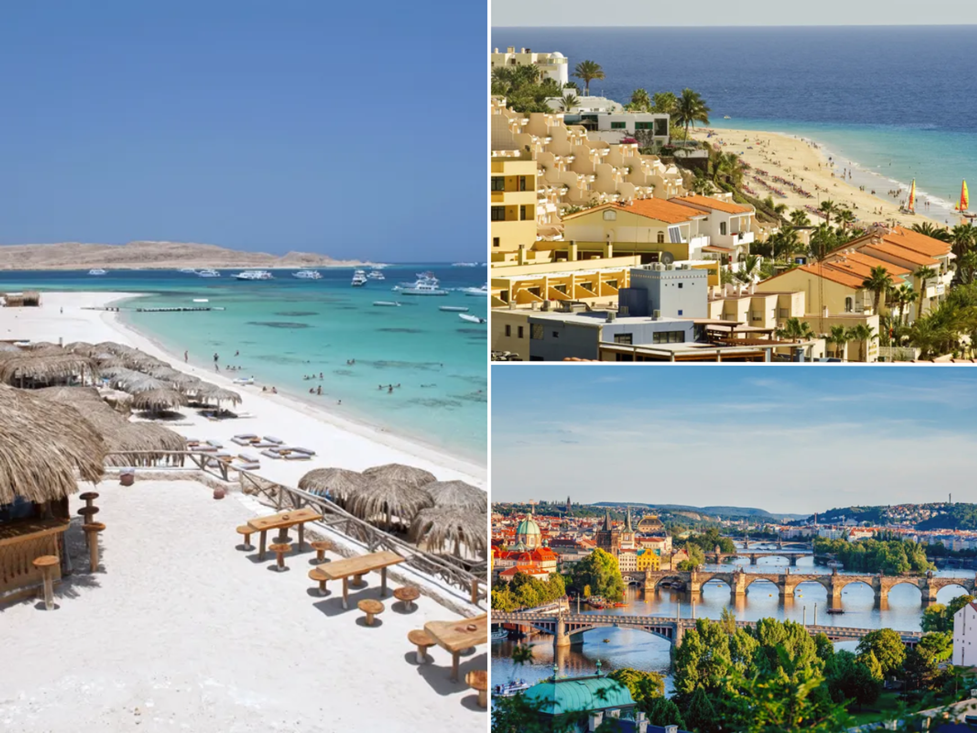 Egypt beach / Canary Islands beaches / Prague, Czech Republic