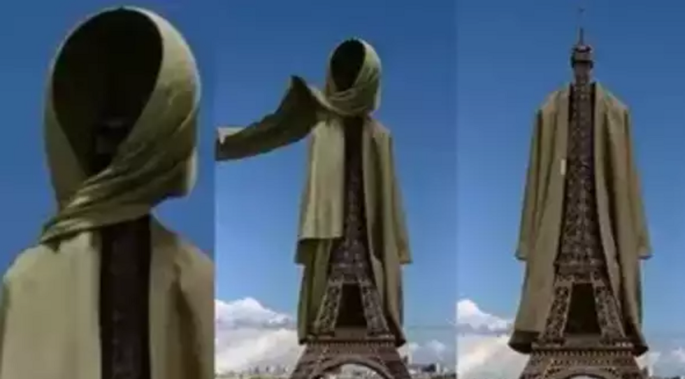Eiffel Tower draped in a hijab