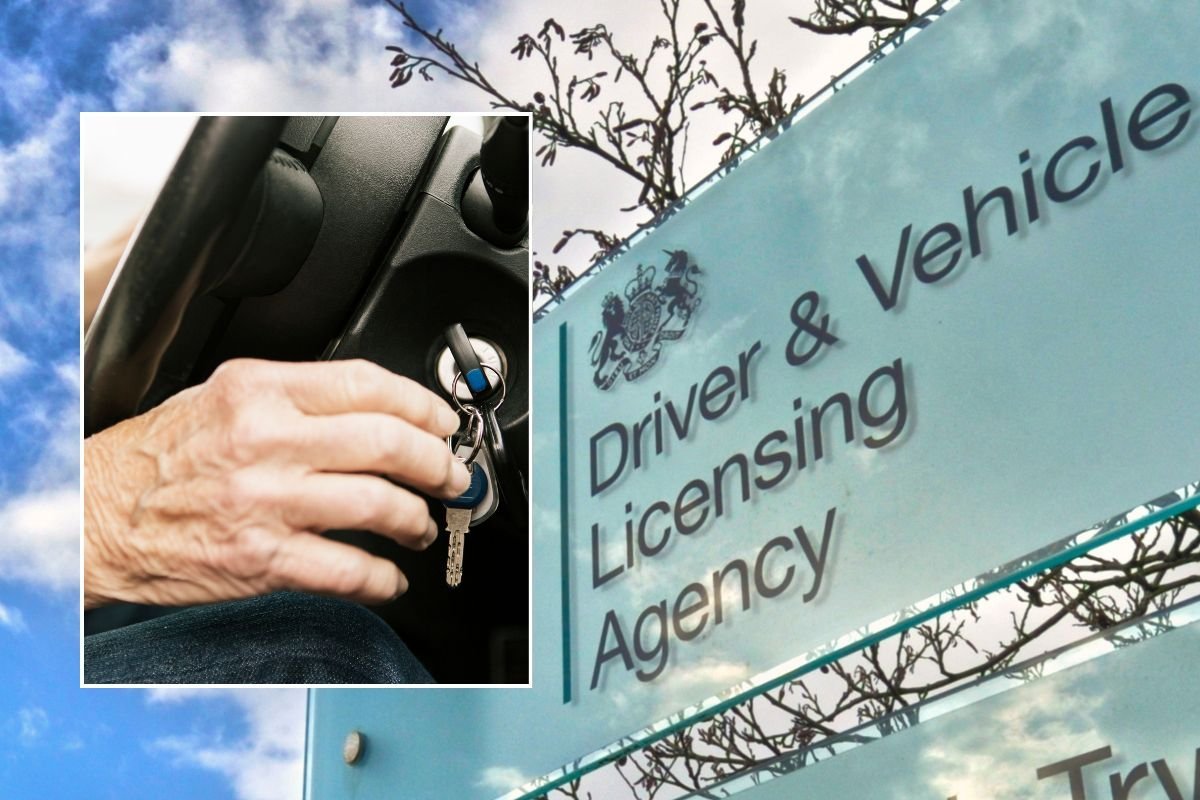Elderly driver and a DVLA sign